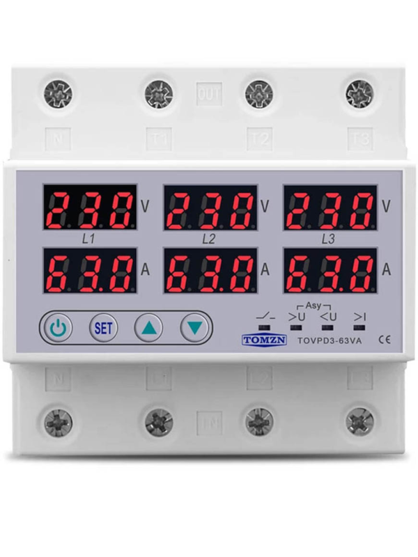 3 Phase Voltage Relay 380V Voltmeter Ammeter Over and Under Voltage Protector